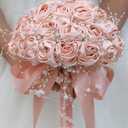 Bridal Wedding Bouquet Round Bling Brooch Bouquet Throw Toss Artificial Rose Flower Bunch for Bride Bridesmaid Wedding Quinceanera(Peach Pink, 7.5") (Small (Dia. 7.5"/19cm))