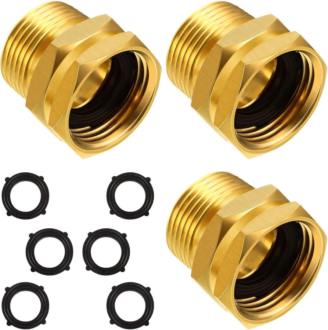 3 Packs 3/4 Inch GHT Female to NPT Male Connector, GHT to NPT Adapter Brass Garden Hose Connector Adapter Fitting to Pipe Fittings Connect with 6 Packs Extra Rubber Washer (3/4 Inch NPT Male)