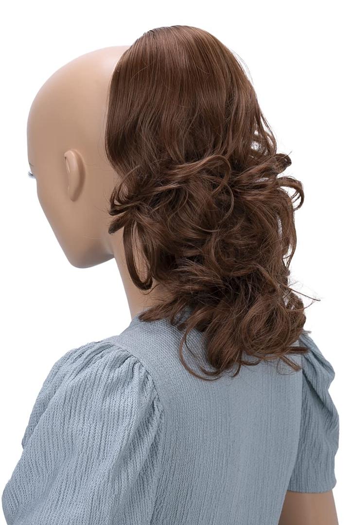 PRTTYSHOP Hair Piece Pony Tail Extension Draw String Voluminous Curly Heat-Resisting 14" medium brown #30/ 33 PH8