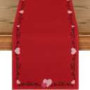 Artoid Mode Heart-Shaped Border 210 GSM Valentine's Table Runner, Romantic Holiday Kitchen Dining Table Decoration for Home Party Decor 13x120 Inch (Red)
