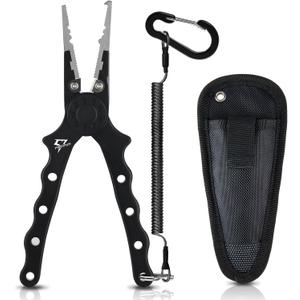 Piscifun Fishing Pliers, Saltwater Fishing Pliers with Split Ring, Fish Hook Remover, Corrosion Resistance Fly Fishing Pliers with Braid Cutters, Sheath and Lanyard, Fishing Gear Gifts for Men