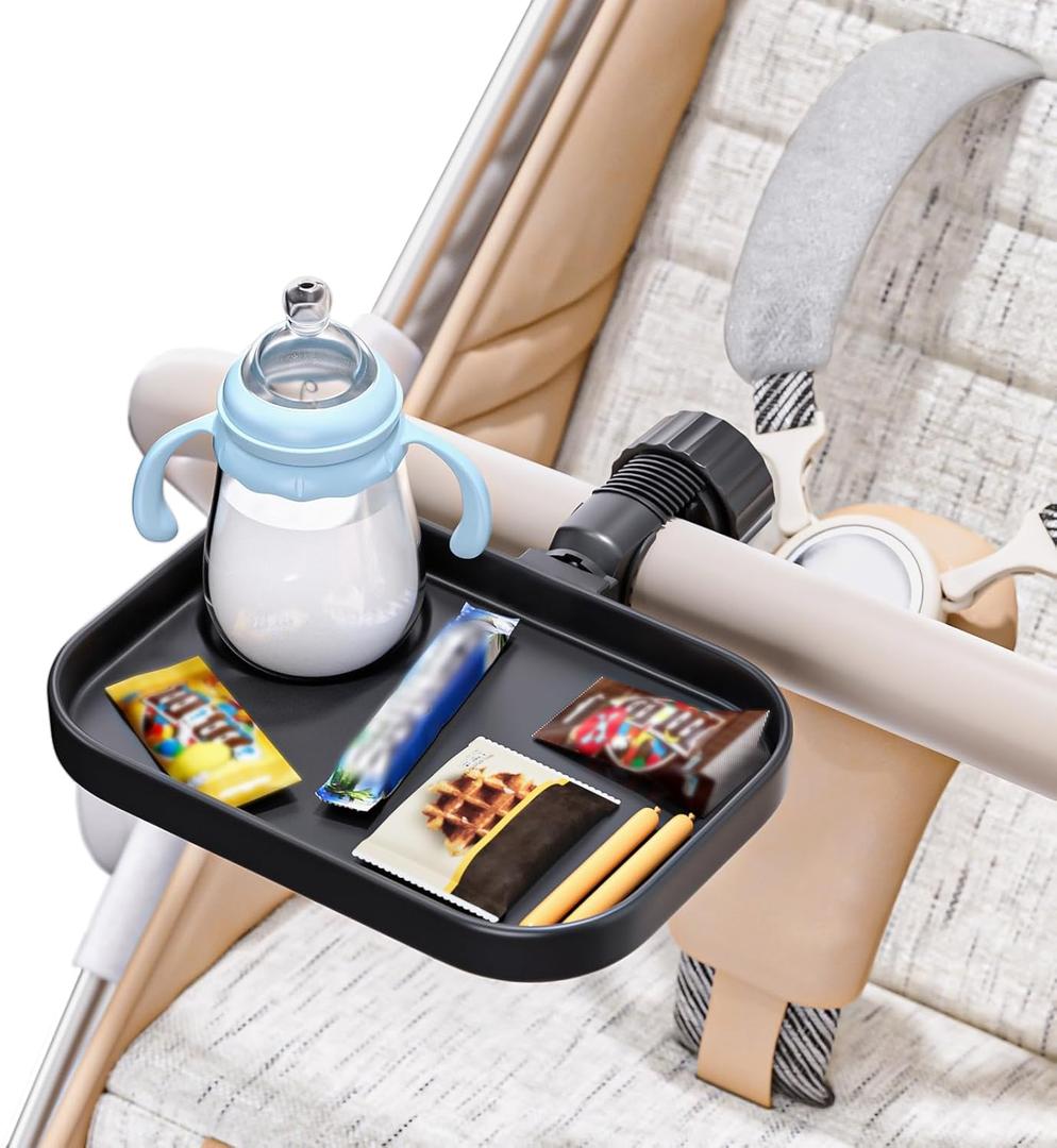 KDD Universal Stroller Snack Tray, 2-in-1 Stroller Tray with Cup Holder, Quick Install Drink Holder Organizer Tray Accessories, Compatible with Shopping Cart Uppababy, Baby Jogger, Britax, BOB