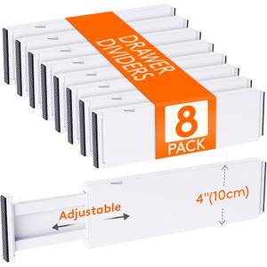 Lifewit 8 Pack Drawer Dividers Plastic 4" High, 13.5-22" Adjustable Drawer Organizers for Clothes, Expandable Dresser Separators in Bedroom/ Bathroom/ Kitchen/ Fridge/ Office Organization and Storage