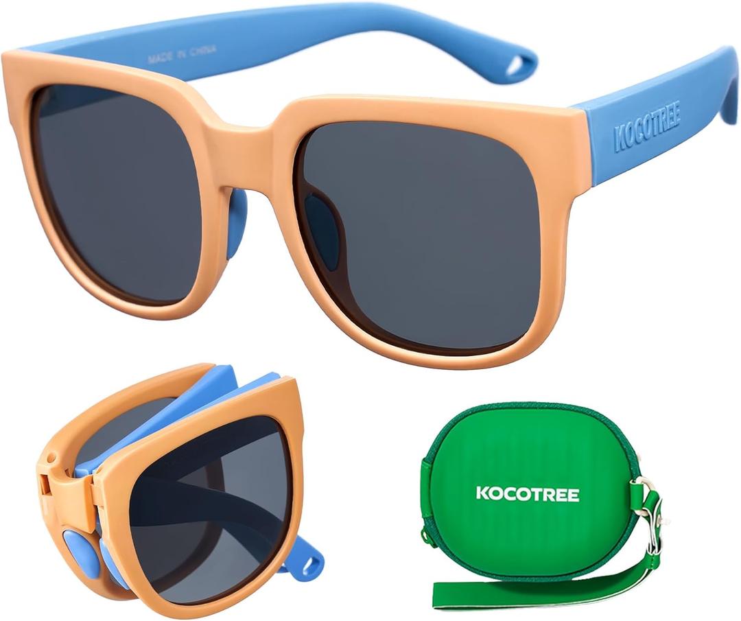 KOCOTREE Foldable Kids Sunglasses, Colourful Flexible Frames for Boys & Girls, Single-Pack (Orange)