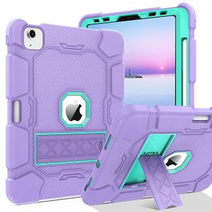 BENTOBEN iPad Air 5th Generation Case, iPad Air 4th Generation Case, iPad Air 10.9 Case, 3 in 1 Heavy Duty Rugged Shockproof Kickstand with Pencil Holder Protective Tablet Cover, Purple/Green