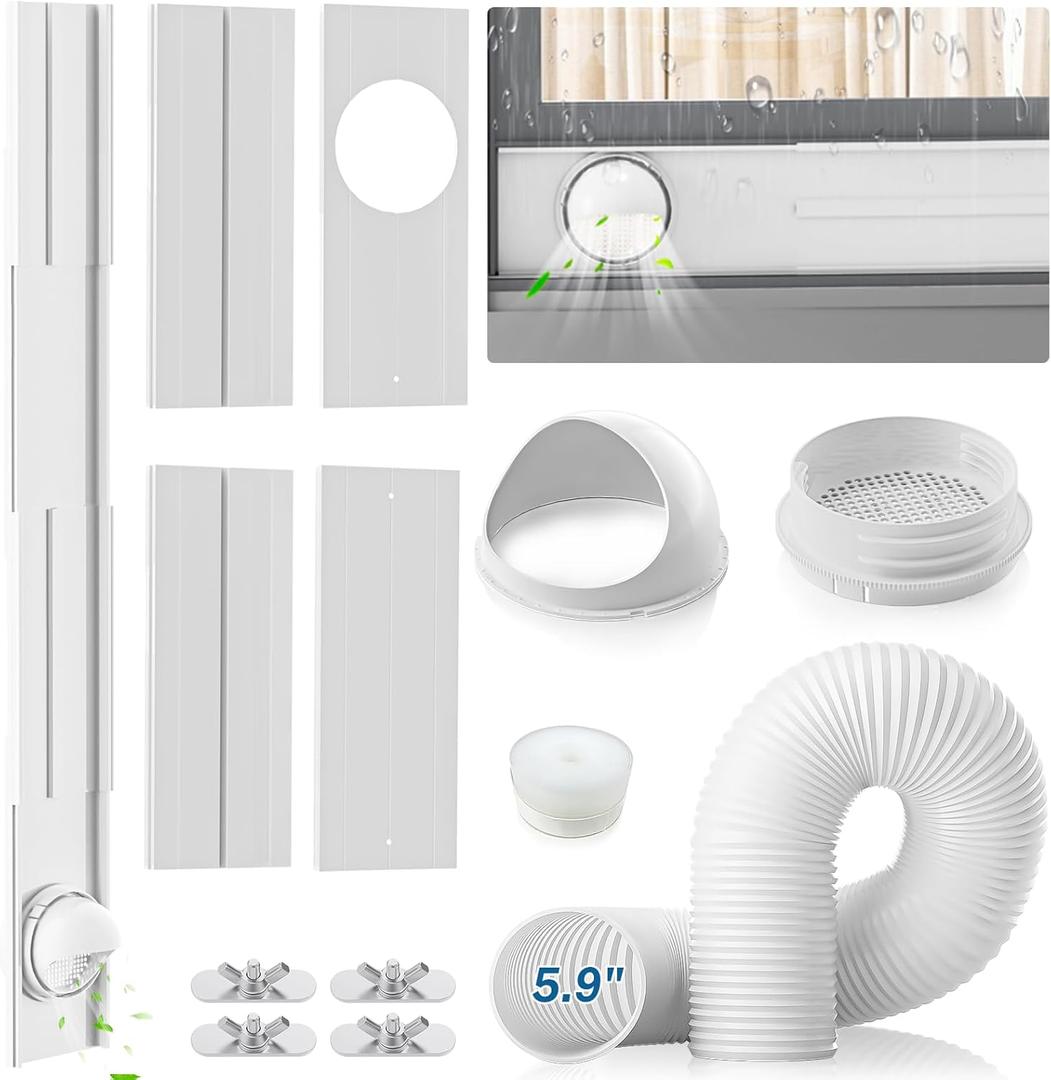 Insputer Portable AC Window Vent Kit with 5.9" Exhaust Hose & Coupler, Adjustable Air Conditioner Window Seal Kit for Sliding Vertical/Horizontal Windows (4 Pcs)