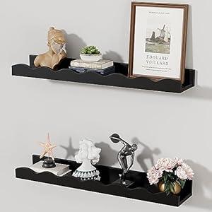 Floating Shelves for Wall Décor 24 Inch Long Set of 2 Nursery Book Shelves Bathroom Shelves Over Toilet Shelf for Books, Plants, Toys, Photo Frames, Picture Ledge-Black