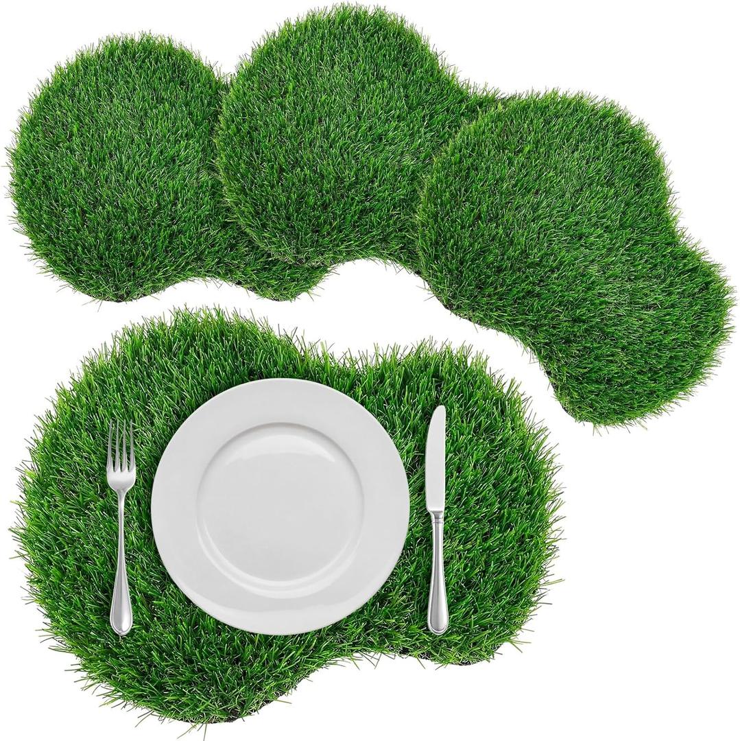 4 Pcs Golf Artificial Grass Mat Placemats Green Fake Grass Tiles Table Centerpieces Placemats Sport Theme Party Decorations for Wedding Baby Shower Golf Lovers