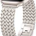 Metal Band Compatible with Apple Watch Bands for Women 40mm 41mm 42mm 38mm 44mm 45mm 46mm 49mm, Dressy Stainless Steel Link Bracelet, Designer Strap for iWatch Series 11/SE/10/9/8/7/6/5/4/3/2/1/Ultra (Starlight)