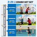 Haokelball Badminton Volleyball Pickleball Net Set, 22FT Portable All-in-One Nets System for Outdoor Beach Indoor with Adjustable Height, Includes Balls Rackets Pump Carry Bag