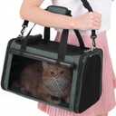 YUDODO 25 lbs Lightproof Soft Sided Pet Carrier for Large Cat & Small Dog Airline Approved Travel Puppy Carrier with Side Pockets & Reflective Mesh, Foldable Portable for Outdoor Car Grey Green