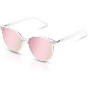 Retro Round Sunglasses for Women, Pink Sunglasses Womens with Classic Trendy Frame Sunnies Shades UV400 Blocking