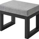IBUYKE 16 Inch Small Foot Stool Ottoman, Rectangle Linen Foot Rest with Padded Seat and Metal Legs, Modern Ottoman Foot Rest for Living Room Bedroom Entryway Couch, Grey-Blue WBD001L