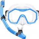 Snorkeling Gear for Adults Kids, Dry-Top Snorkel Set, 180Panoramic Wide View Diving Mask Breathing Freely Snorkel Mask for Snorkeling Scuba Diving Swimming Travel (K20-Blue)