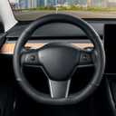 SEG Direct Flat Bottom Steering Wheel Cover, D Shaped Car Wheel Cover 14-14 1/4 in. (35.5-36 cm), for Tesla Model 3 / Y, for Camaro, Black Microfiber Leather