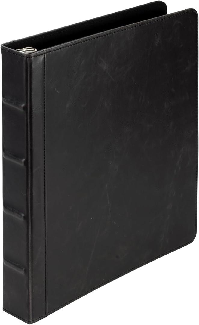Samsill Vintage Leather Binder, 1 Inch Round Ring (Holds 200 Sheets), Letter Size 8.5x11 Documents, Professional Organizer Portfolio, No Zipper, Black