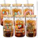 Honeydak 6 Set Social Worker Gifts Bulk Thank You Glasses Appreciation Cups with Straw Social Work Gifts for Women Men 16oz Mug Thank You Tumbler for Employee Coworkers Teachers Team Nurse