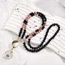 2 x Lanyards for ID Badges for Women Cute,Teacher Lanyard for Women Retractable Natural Crystal Beaded Lanyards for Keys (Rhodonite)