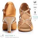 Ballroom Dance Shoes for Women Salsa Latin Dancing Shoes, Professional 3 Inch Ladies Satin Rhinestone Dance Heels, 3Mid Heel Suede Sole