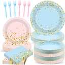OBUSATT 192PCS Gender Reveal Party Supplies Baby Shower Party Tableware Gender Reveal Plates and Napkins Plastic Forks Boys Girls Blue and Pink Paper Plates for Baby Shower Wedding Birthday 48 Guests