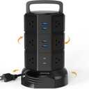 Power Strip Tower Surge Protector, JACKYLED 1625W 13A Outlet Surge Electric Tower, 12 Outlets 6 USB Ports Charging Station with 16AWG 6.5ft Heavy Duty Extension Cord for Home Office Dorm Black