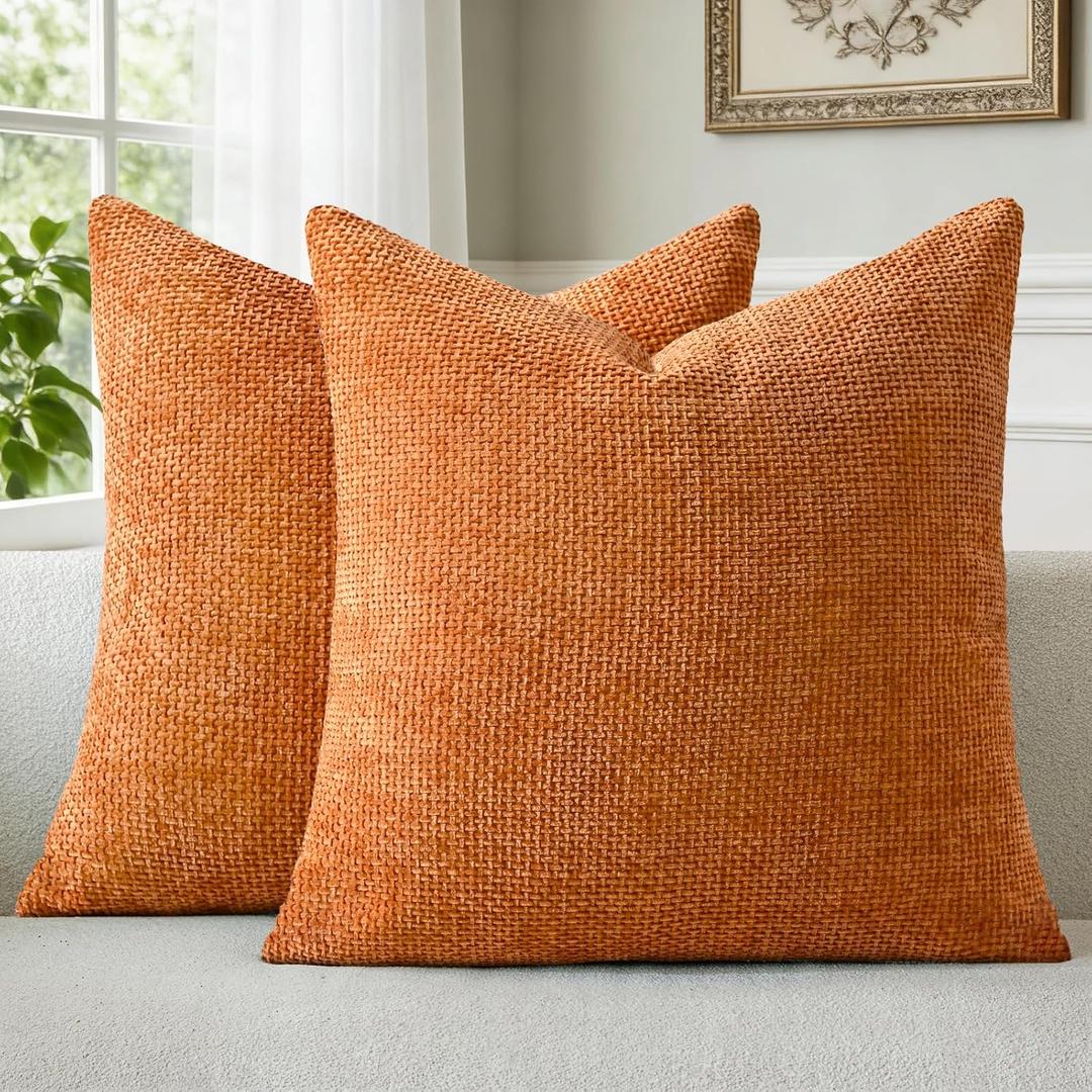 a moment Orange Chenille Throw Pillow Covers 16x16 Inch Pack of 2 Modern Decorative Throw Pillow Covers Farmhouse Cross Covers Home Decor for Sofa Bedroom Living Room