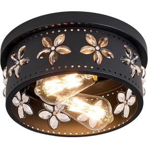 10.6 inch Black Flush Mount Ceiling Light Fixtures, 2-Light Ceiling Mount for Industrial, Crystal Light Fixtures for Farmhouse, Bedroom, Living Room, Kitchen, Hallway and Foyer (1 Pack)