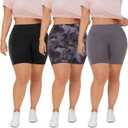 QGGQDD 3 Pack Plus Size Biker Shorts for Women 8" High Waisted Black Shorts for Yoga Workout  (XXL)
