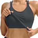 MathCat Ribbed Workout Tank with Built in Bra, V Neck Crisscross Back Yoga Longline Top, Wirefree Spaghetti Strap Gym Shirts, S