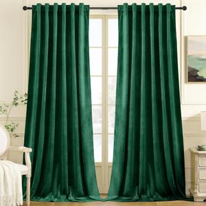 Nemia Emerald Green Velvet Curtains Thermal Insulated Blackout Curtain for Bedroom Window Living Room Darkening Luxury Vintage 53"x96" Long Heavy Drapes Panels Back Tab Set of 2