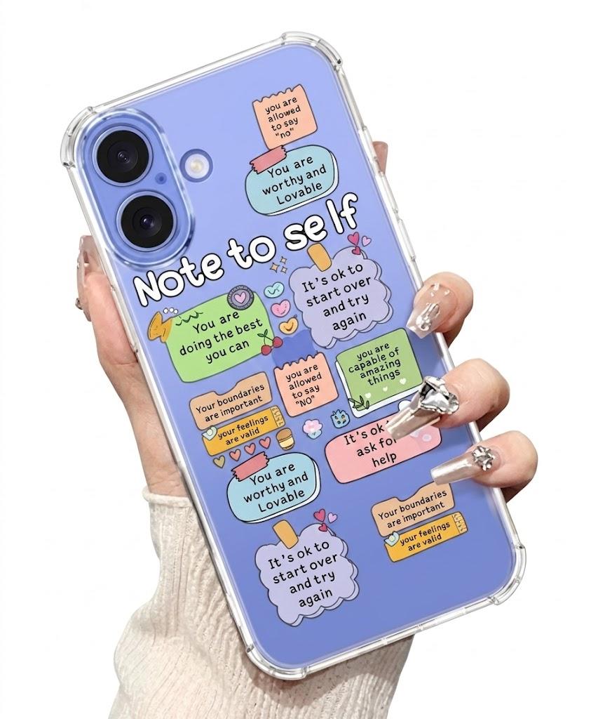 bicol for iPhone 16 Case with Screen Protector, Enhanced Camera Protection, Clear TPU Cover with Trendy Designs for Girls Women, Slim Fit Protective Phone Case, Note to Self