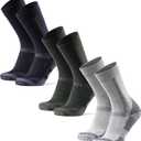 DANISH ENDURANCE Merino Wool Hiking Crew Socks for Men & Women, Cushioned Anti-Blister, Breathable - 3 Pairs (Large, Multicolor: Navy, Grey, Green)