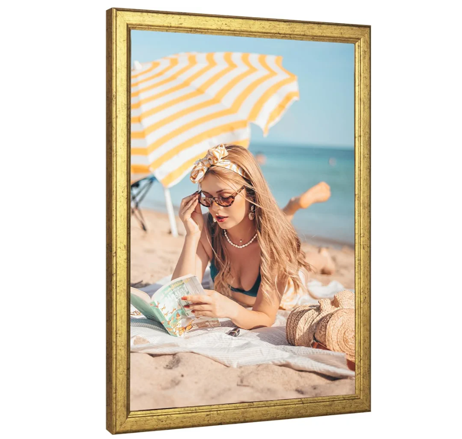 Wood 22x28 Frame Gold, Ornate Natural 28x22in Poster Picture Frame, Modern Golden 22 x 28inch Gallery Wall Photo Frame with HD Plexiglass, Horizontal Vertical Wall Mounting Display 1pcs
