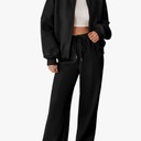 Aleumdr Women's 2 Piece Outfits Oversized Fleece Sweatsuit Zip Up Long Sleeve Sweatshirt with Wide Leg Sweatpants M