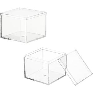 Acrylic Box with Lid, 2.17 x 2.17 x 1.77 in Acrylic Display Case Plastic Square Cube Container Storage Holder Stackable Bins for Cosmetic Collectible Candy Jewelry(2 Pack, Clear)