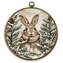 CUANFDDSF Vintage Boho Winter Bunny Round Wall Art Decor, Rustic Cottagecore Rabbit Pinecones Wall Hanging Frame Decor, Farmhouse Winter Bunny Canvas Prints Decorations for Home Bedroom, 10x10 Inch