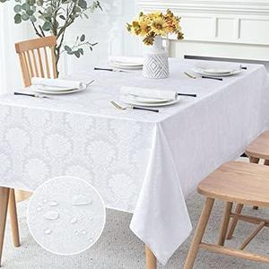 Romanstile Jacquard Rectangle Tablecloth - Waterproof Elegant Vienna Damask Pattern Table Cloths Washable Polyester Decorative Table Covers for Dinner/Parties/Outdoor - 60 x 84 Inch, White