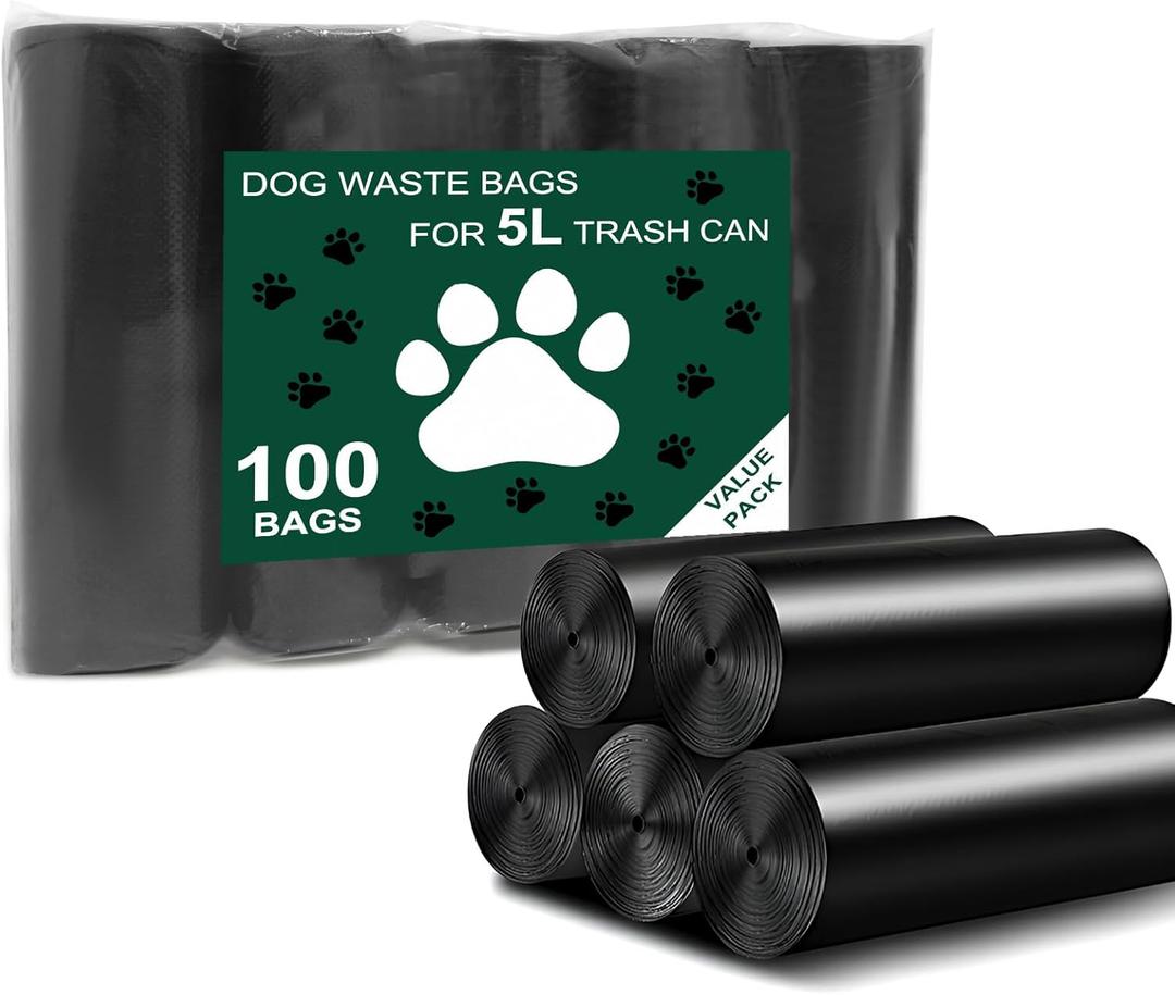 Dog Waste Bags 100 Pcs, Dog Waste Can Liners for 5L Dog Poop Trash Can Outside, 5 Pack Dog Poop Bags Rolls, Dog Poop Bags for Outdoor, Poop Bags for Dogs (100 PCS)