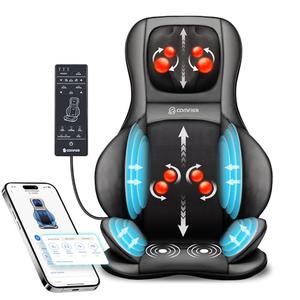 COMFIER Shiatsu Neck Back Massager with Heat,2D/3D Massage Chair Pad with App Control,Deep Tissue Kneading Massage Chair Pad with Compression,Adjustable Back Coverage,Black