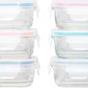GENICOOK Borosilicate Glass Small Baby-Size Meal and Food Storage Containers, Rectangular Shape - 12 pc Set (6 Containers - 6 Matching Lids)