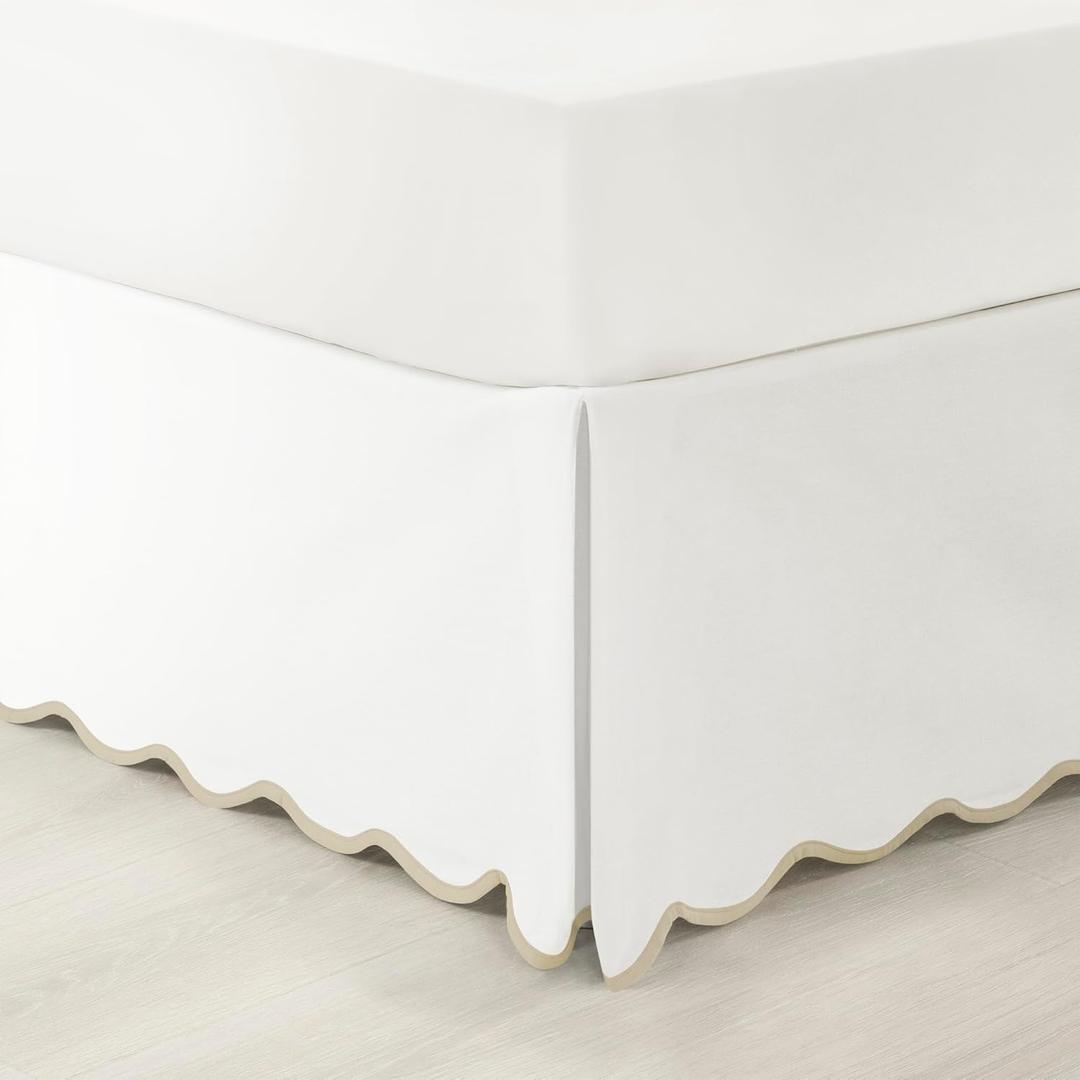 Lush Decor Coastal Chic Scallop Edge Linen Textured Bed Skirt Neutral/White Single Queen - Soft Elegant Luxury Easy Fit Elastic Band Tailored Bedskirt
60x80+14.5 inch
