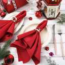 EBOOT 16 PCS Christmas Napkins and Ring Set 8 PCS Red Washable Napkins Cloth Fabric and 8 Christmas Rings Holder for Xmas Holiday Dinner Party Table Decoration(Elk, Bell)