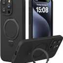 CellEver Strong Magnetic Case for iPhone 15 Pro [for MagSafe Charging] [Camera Protection] Heavy-Duty Protection, Soft Grip Silicone Cover with Kickstand, Black