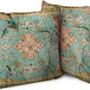 Boho Green Throw Pillow Covers 26x26 inch Set of 2, Bohemian Carpet Double Sided Pattern Soft Plush Cushion Cover for Couch Sofa Bed Decorative, Only Pillowcase (No Insert) (Boho Style 09)