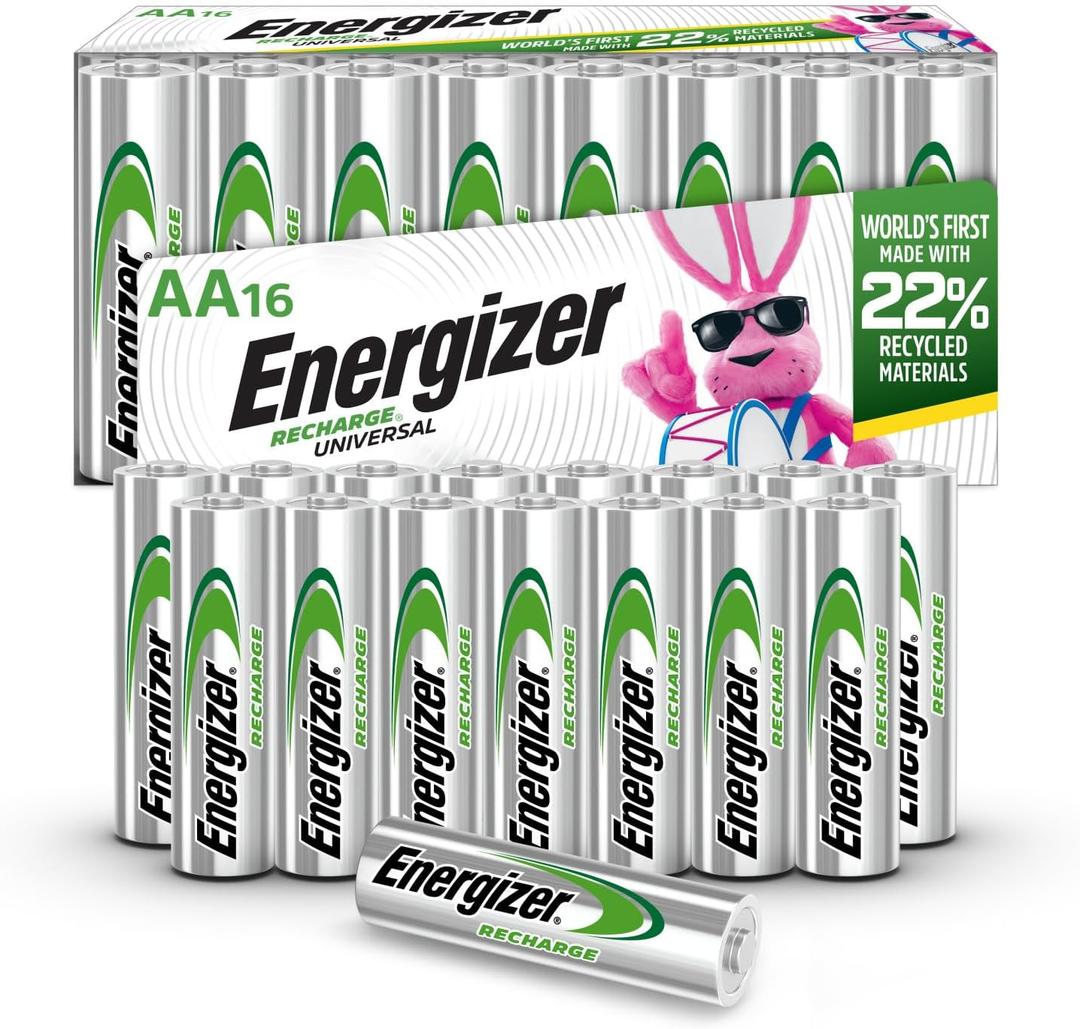 Energizer Rechargeable AA Batteries, Recharge Universal Double A Battery Pre-Charged, 16 Count (16 Count (Pack of 1))