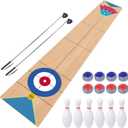 Shuffleboard, Curling and Bowling 3 in 1 Board Game Set,with 8.98 Foot Game Mat,2 Cues,8 Curling Rocks,6 Bowling Pins,Fun Family Game, 11.8'L
