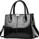 XingChen Handbag and Purse for Women Patent Leather Shoulder Bag Crocodile Pattern Top-Handle Satchel Tote Wallet (Black)