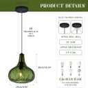 Green Glass Pendant Lighting Farmhouse Vintage Glass Globe Pendant Light Fixture, Mid-Century Modern Pendant Lamp Black Finish 9.45″ Shade for Kitchen Island Dining Room, Diameter: 9.45 inches, Height: 10.24 inches