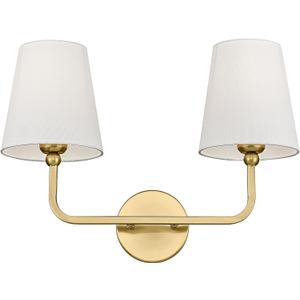 2 Light Bathroom Vanity Light, Brushed Gold Double Wall Sconce with Flared White Fabric Shade, Modern Sconces Wall Lighting for Hallway Bedroom Stairway, VL837-BG