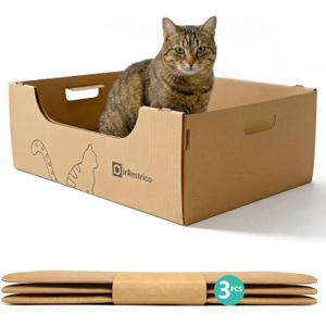 3-Pack Jumbo Disposable Cat Litter Box, Waterproof Cardboard Litter Box, Foldable & Portable for Travel and Home, Recyclable Disposable Litter Box